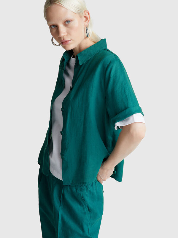 Camisa curta em puro linho Mulher