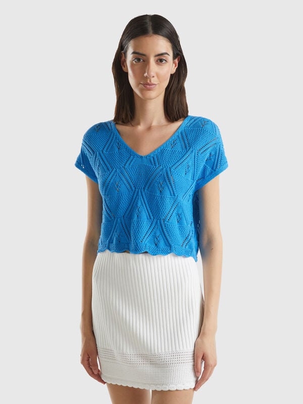 Camisola cropped croché Mulher