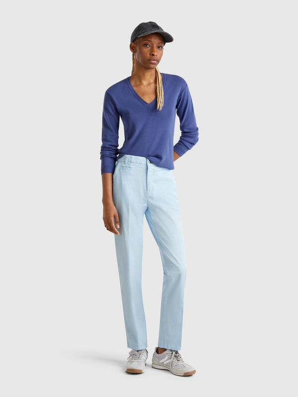 Chinos slim fit em algodão azul-celeste Mulher