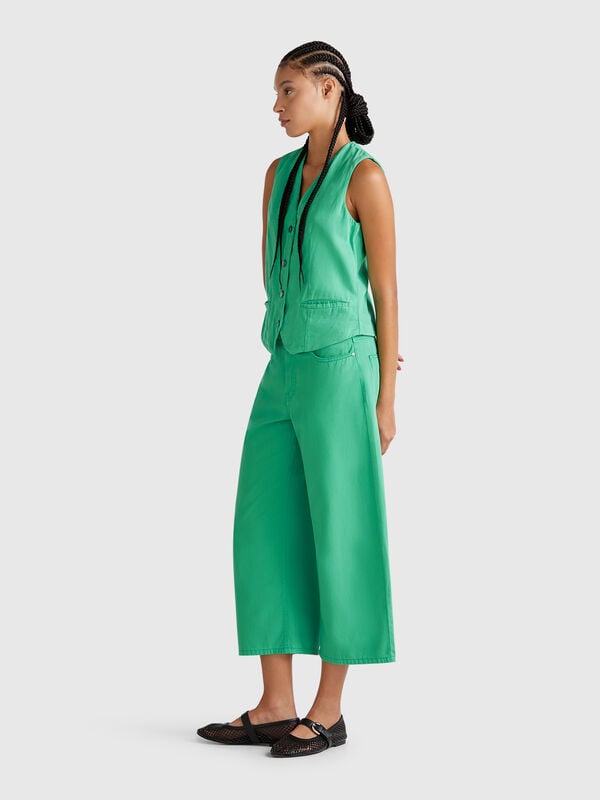 Calças verdes cinco bolsos Mulher
