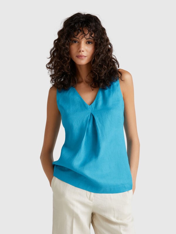 Blusa sem mangas em linho puro Mulher