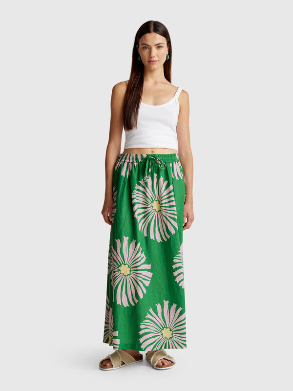 Saia midi com estampa de flores Mulher