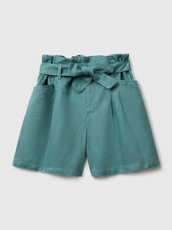 Bermudas paperbag em mistura de linho Menina