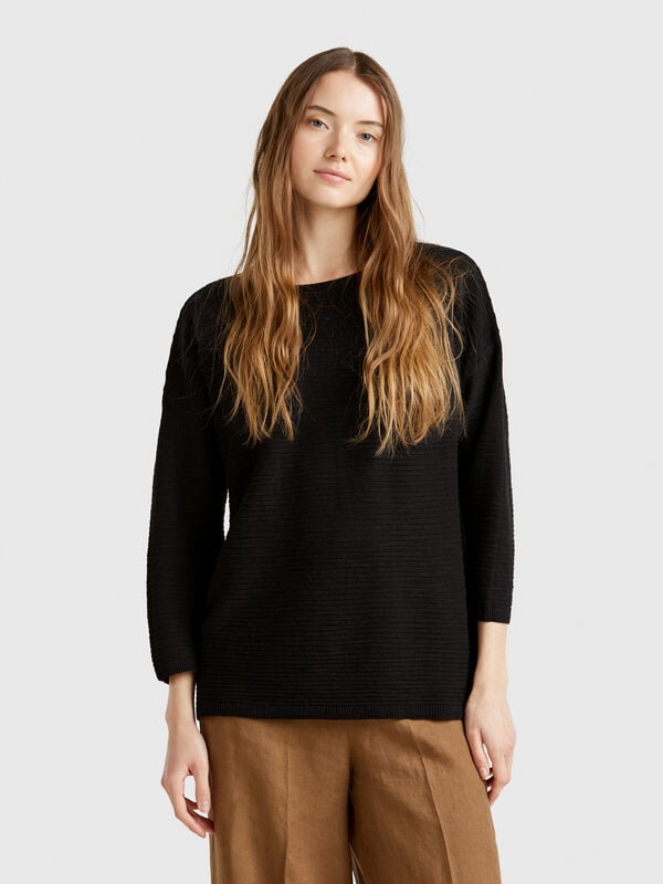 Camisola em mistura de linho com mangas 3/4 Mulher