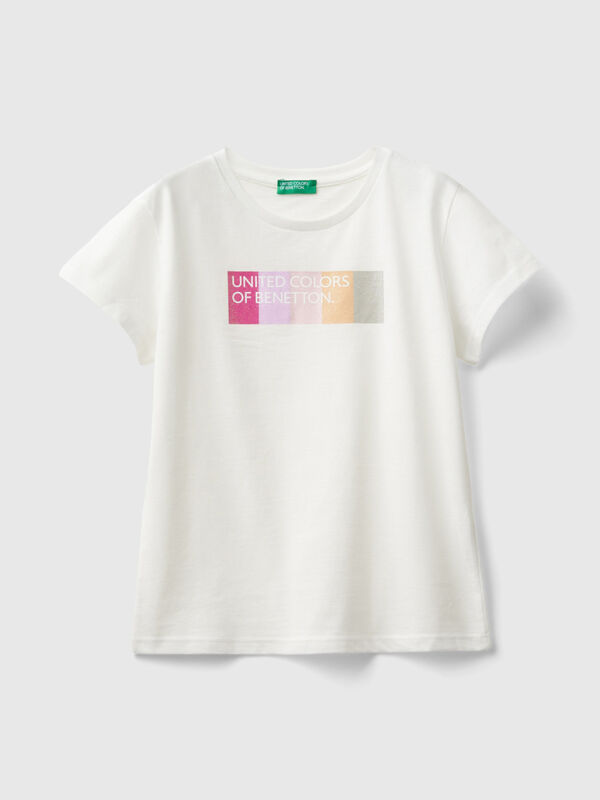 T-shirt com logótipo glitter em algodão orgânico Menina