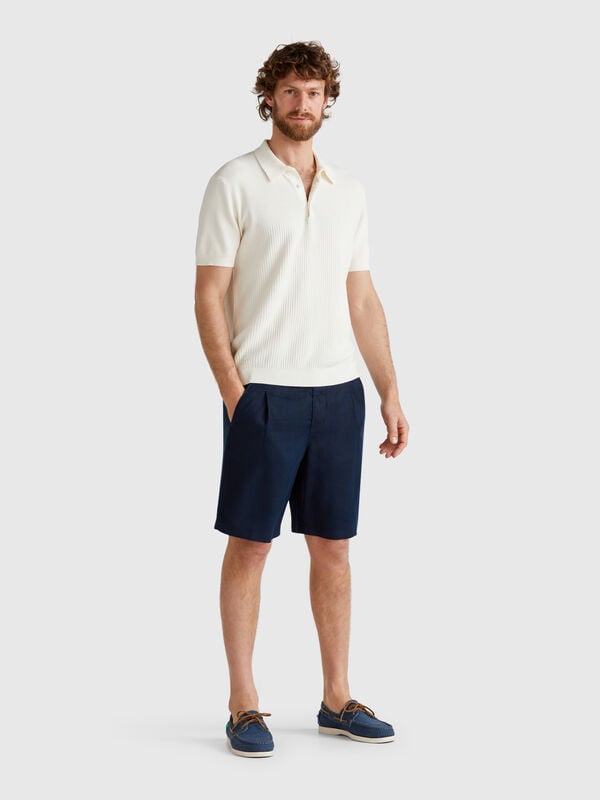 Bermudas com cordão de ajuste em linho puro Homem