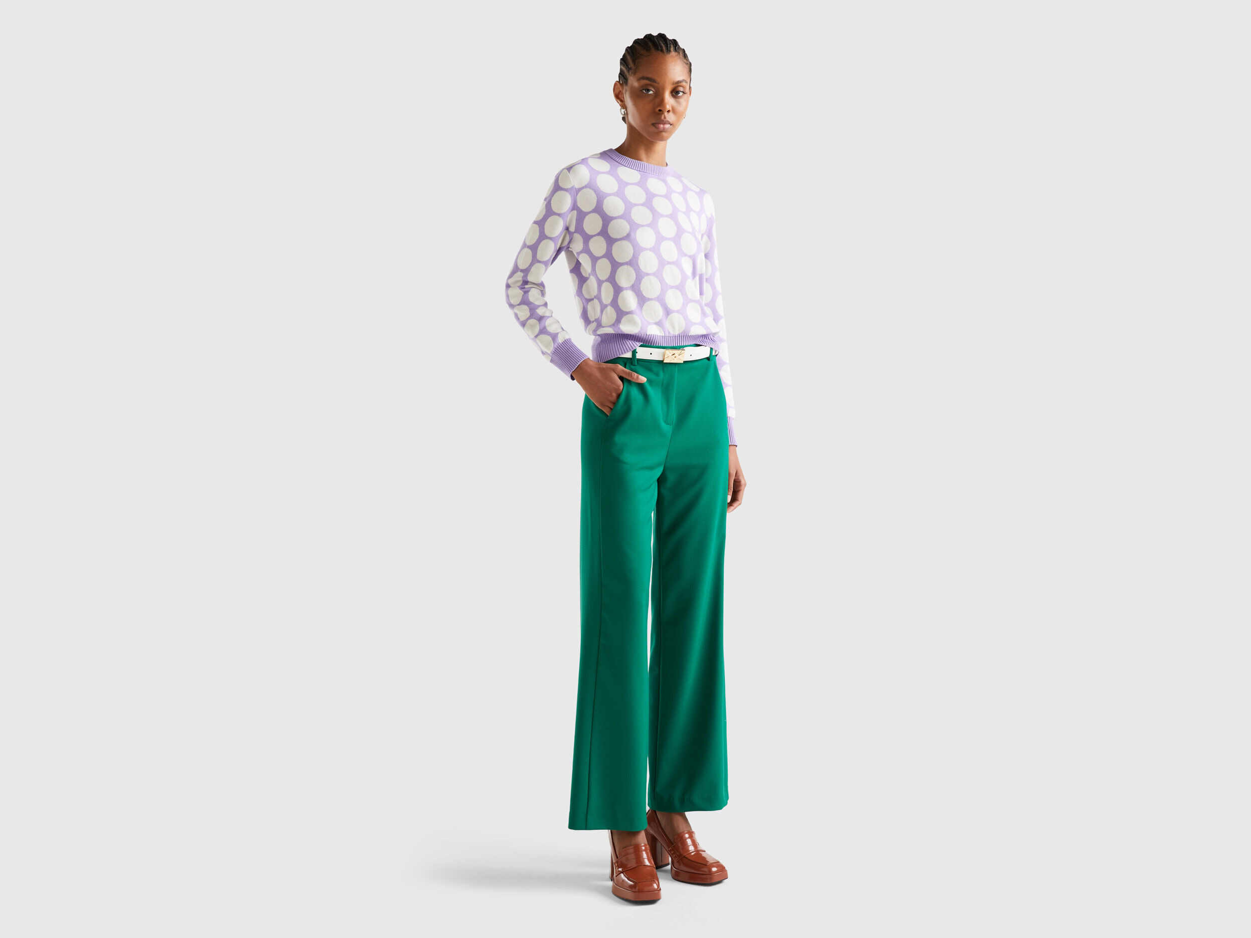 Cal as fluidas com perna reta Verde Benetton