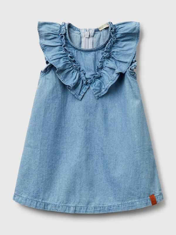Vestido em chambray com folho Recém-nascido