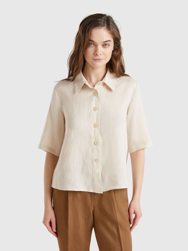 Camisa curta em puro linho Mulher