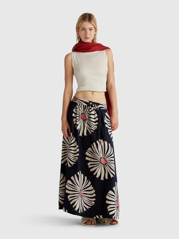 Saia midi com estampa de flores Mulher