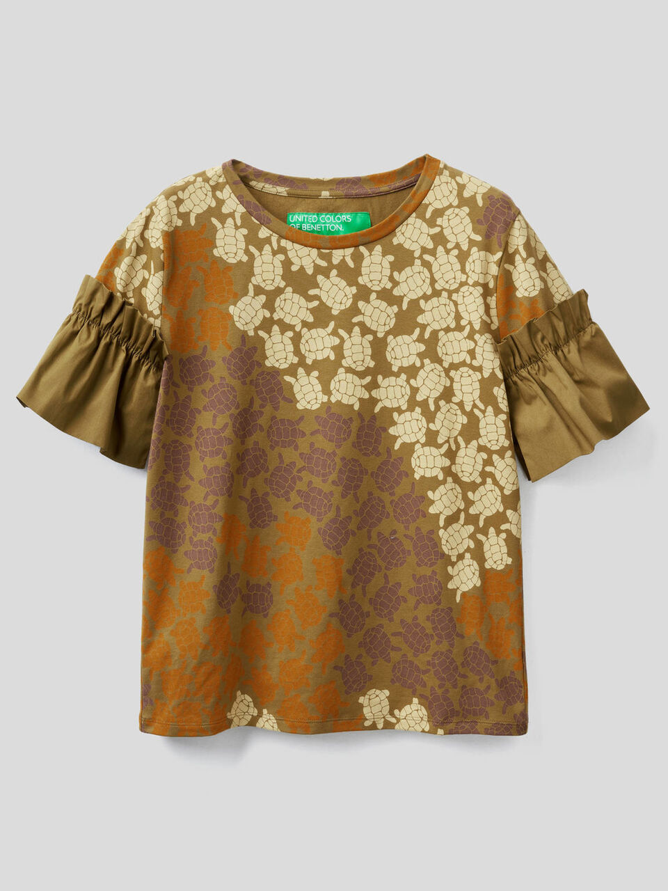 T-shirt estampada com manga franzida image number 1