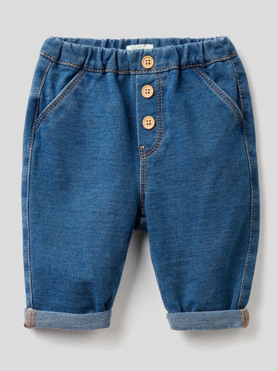 Calças em felpo stretch efeito denim image number 1