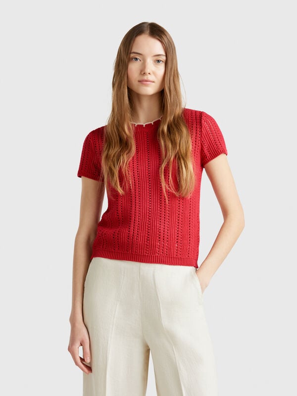 Camisola perfurada em algodão puro Mulher