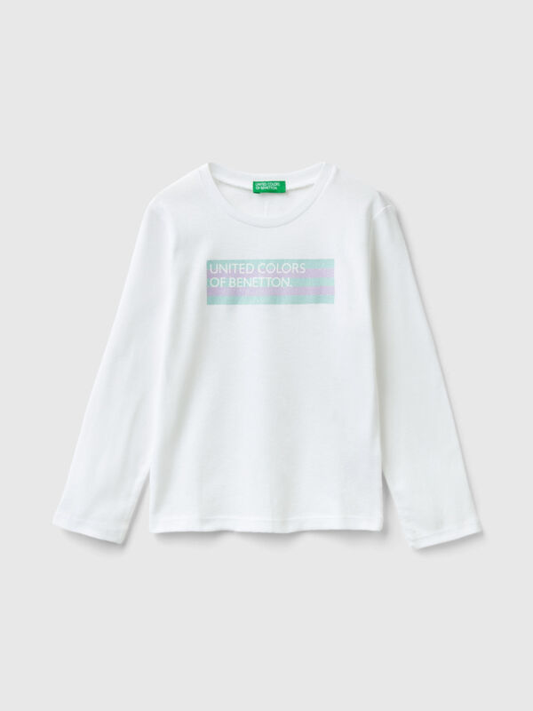 T-shirt de manga comprida com estampa glitter Menina