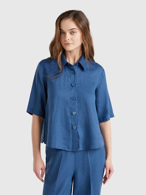 Camisa curta em puro linho Mulher