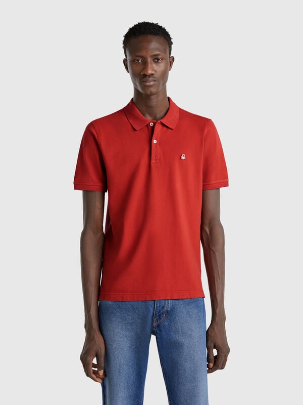 Polo vermelho-escuro slim fit Homem