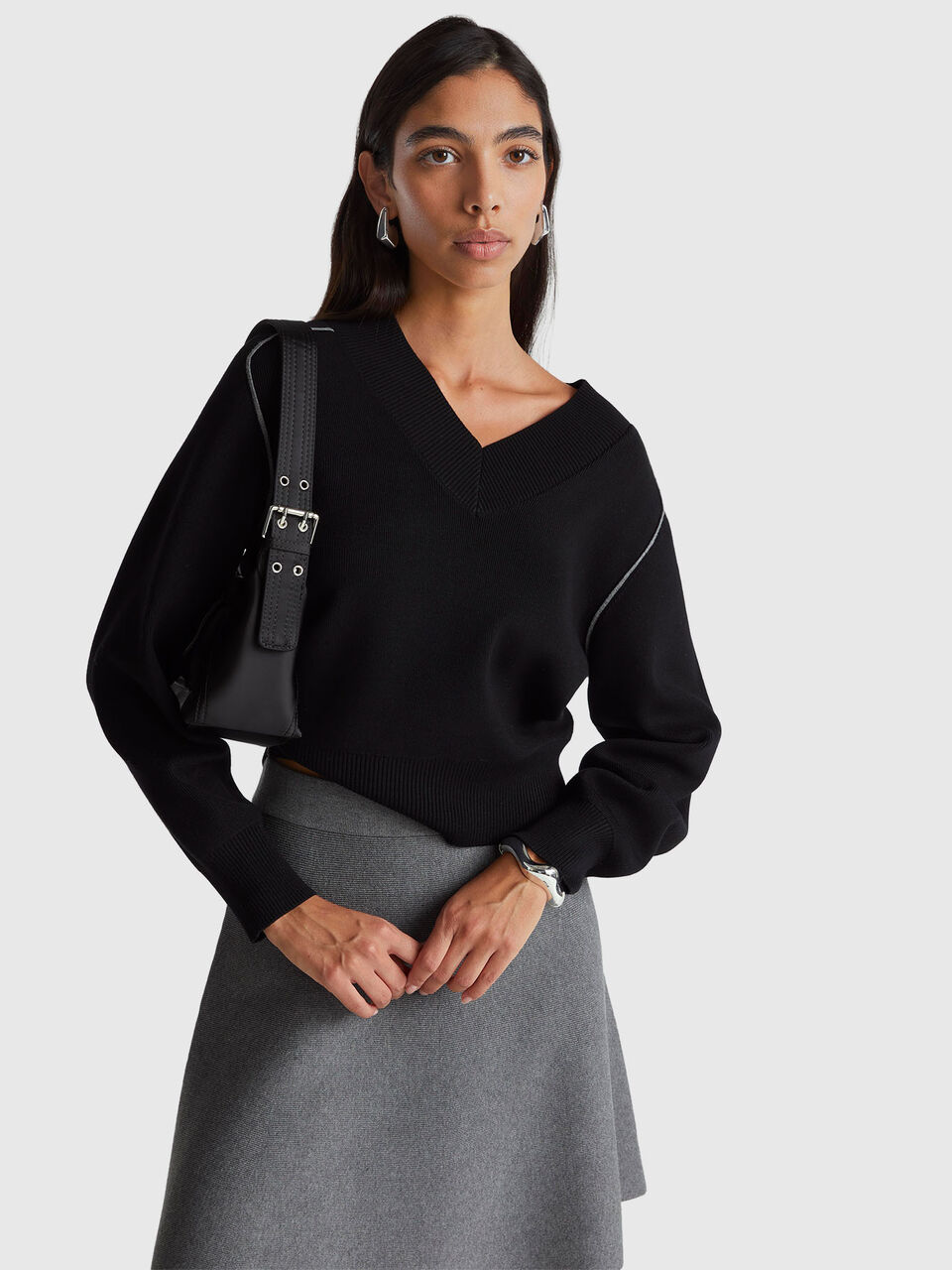 V NECK SWEATER L/S Mulher image number null