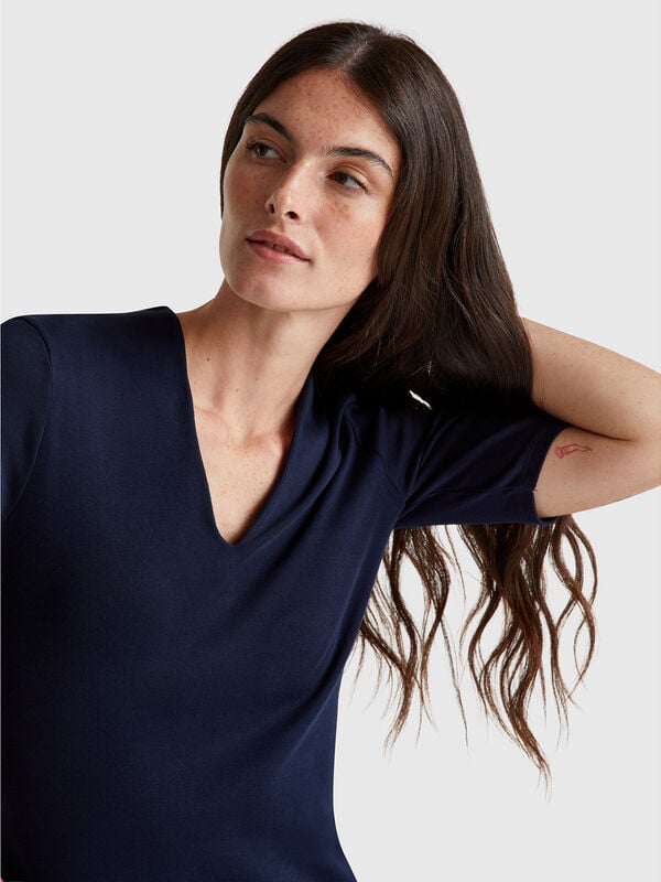 T-shirt slim fit em algodão de fibra longa Mulher