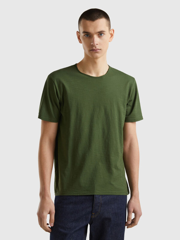 T-shirt verde-oliva em algodão flamé Homem