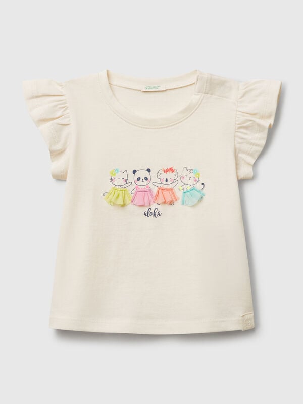 T-shirt com estampa e aplicação Recém-nascido