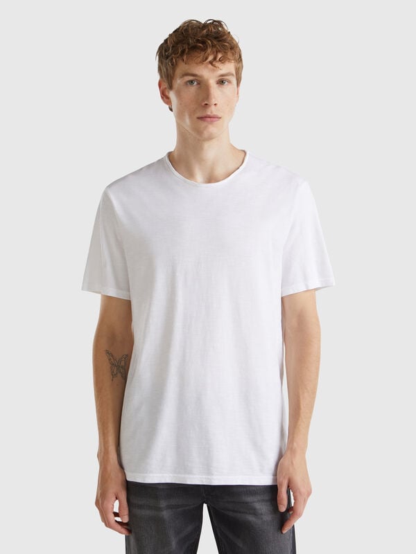 T-shirt branca em algodão flamé Homem