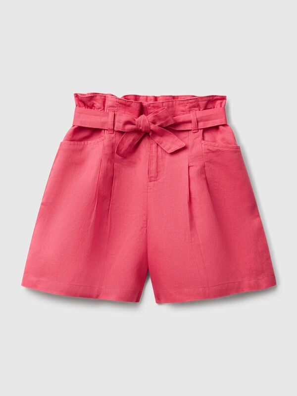 Bermudas paperbag em mistura de linho Menina