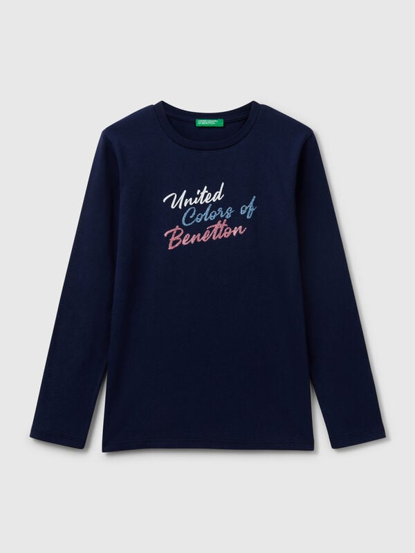 T-shirt de manga comprida com estampa glitter Menina