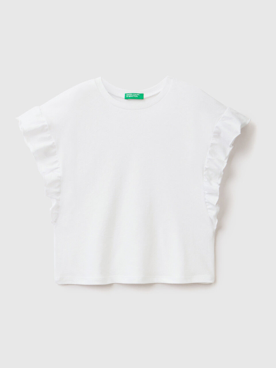 T-shirt com folhos em mescla de linho
