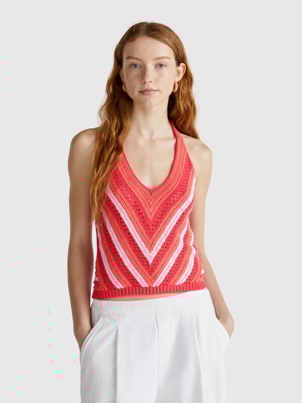 Top às riscas crochê Mulher