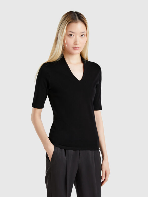T-shirt slim fit em algodão de fibra longa Mulher