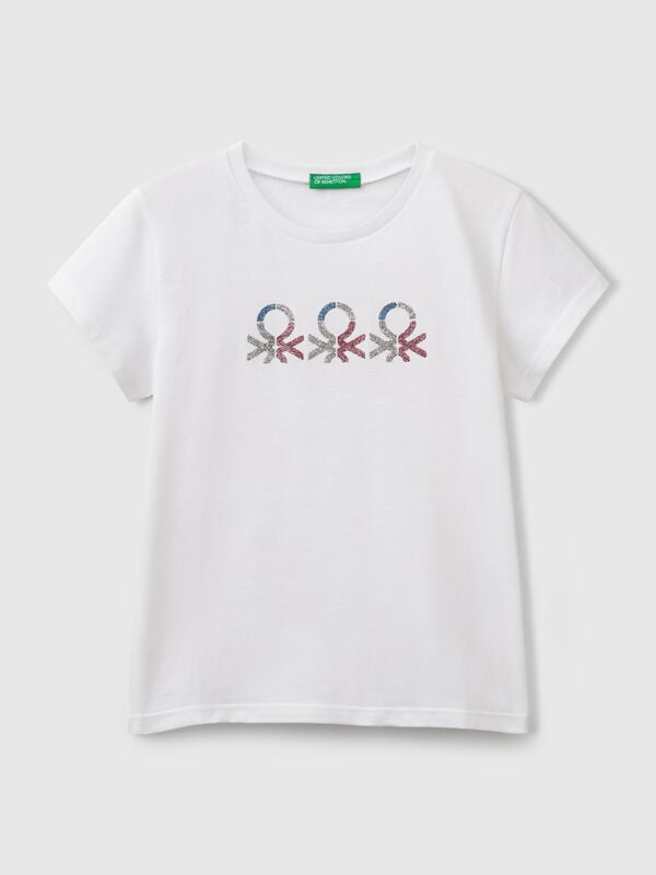 T-shirt com logótipo glitter em algodão Menina
