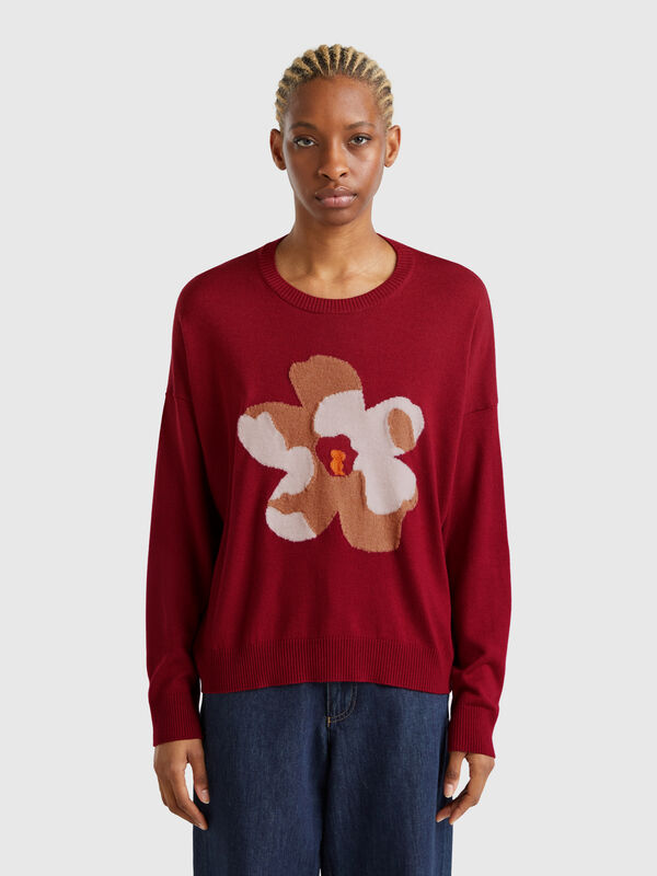 Camisola com intársia floral Mulher