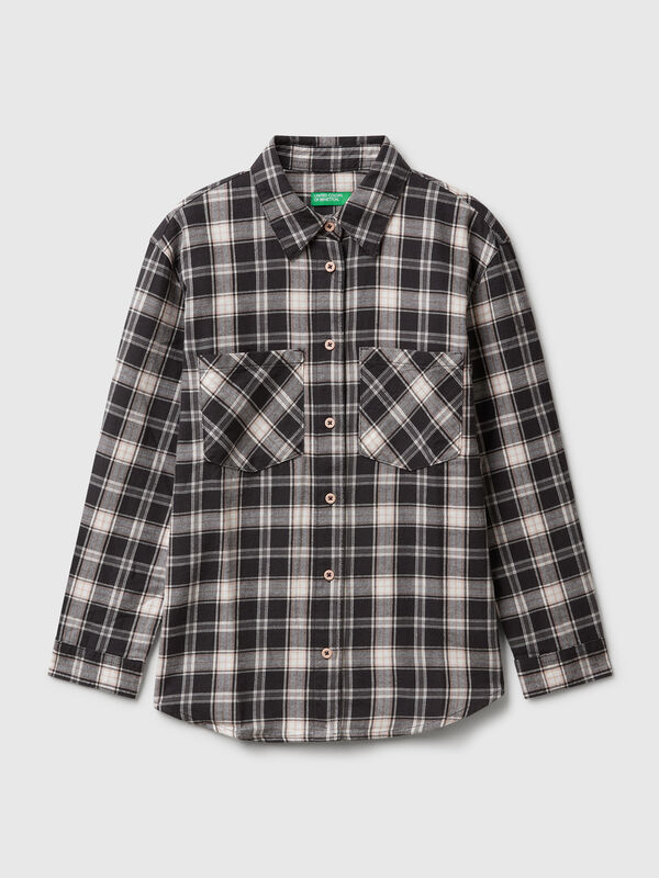 Camisa aos quadrados com bolsos Menina