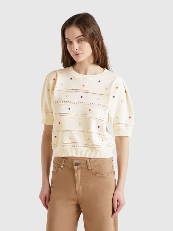 Camisola com flores bordadas Mulher