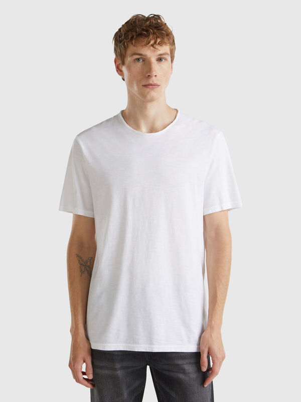 T-shirt branca em algodão flamé Homem