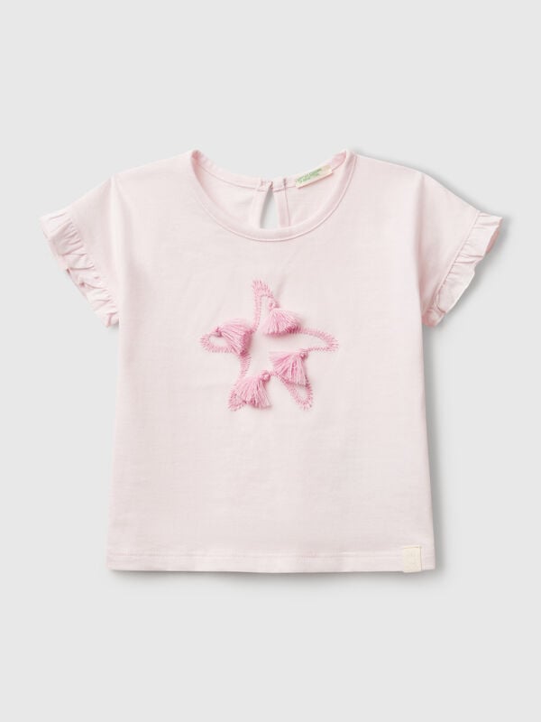 T-shirt com bordado e berloques Recém-nascido