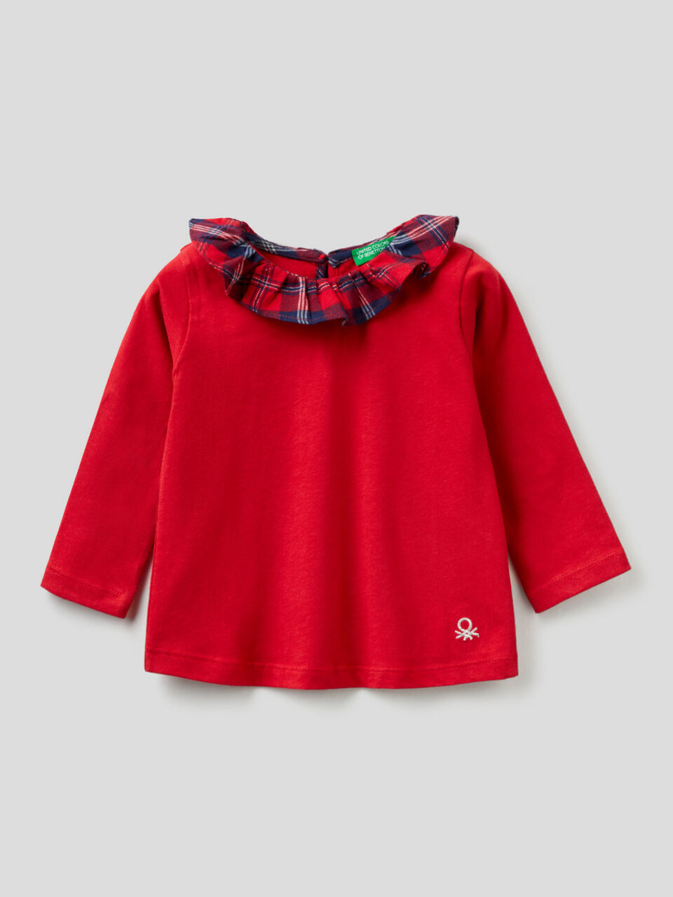 T-shirt com gola tartan image number 1