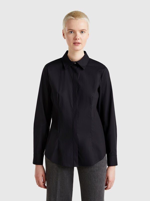 Camisa de mistura de algodão stretch Mulher