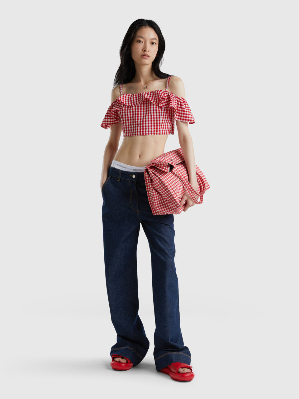 Crop top vichy com folho
