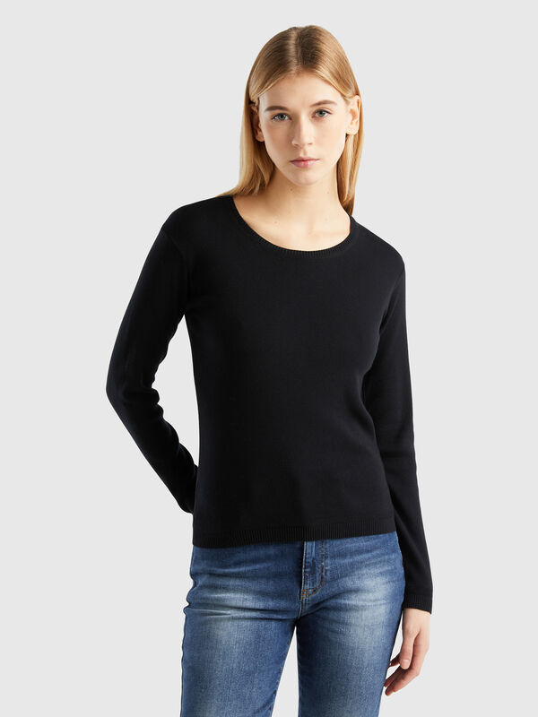 Camisola de gola redonda em algodão puro Mulher