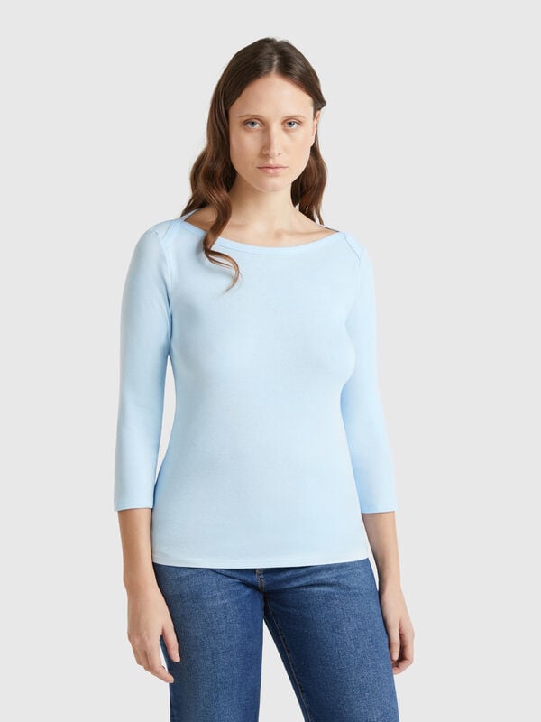 T-shirt com decote à barco 100% algodão Mulher
