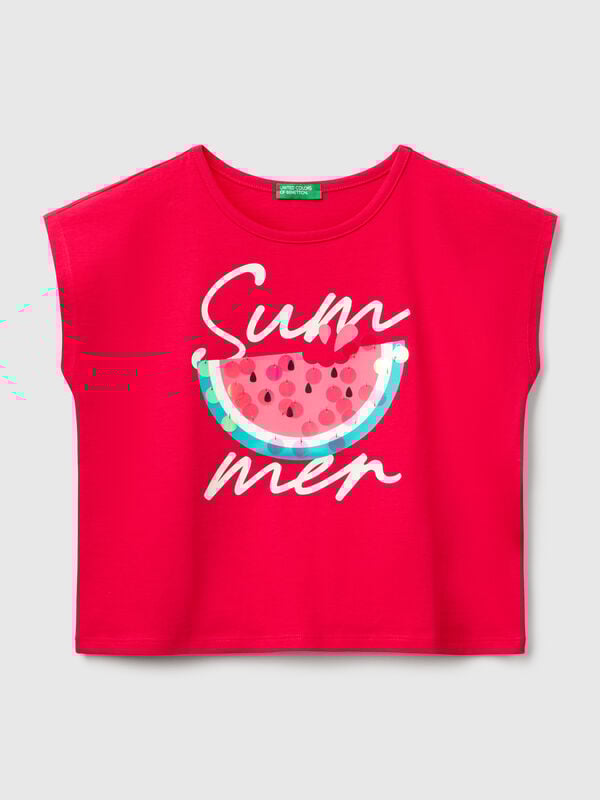 T-shirt com estampa e lantejoulas Menina