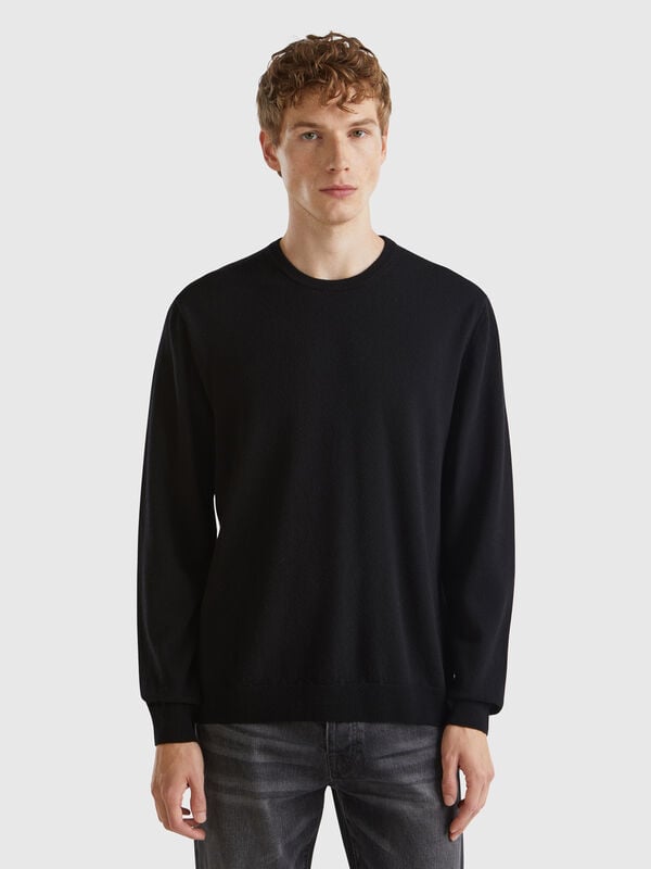Camisola preta em pura lã Merino Homem