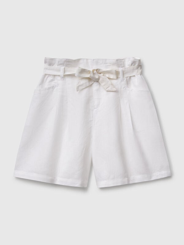 Bermudas paperbag em mistura de linho Menina