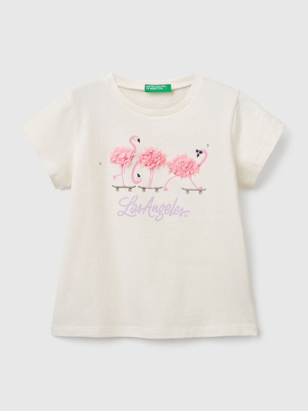 T-shirt com aplicações efeito pétalas Menina