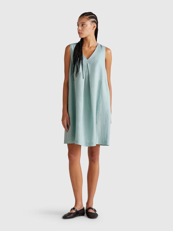 Vestido sem mangas em linho puro Mulher