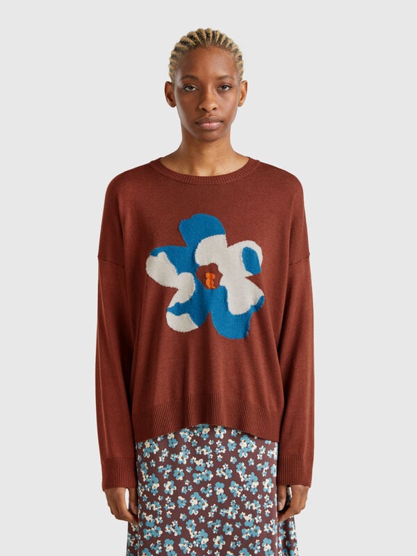 Camisola com intársia floral Mulher