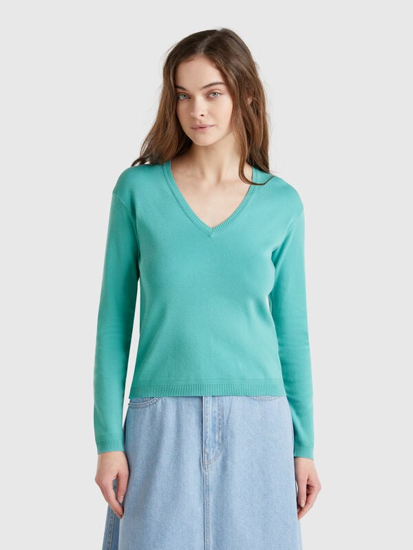 Camisola em algodão puro com decote em V Mulher