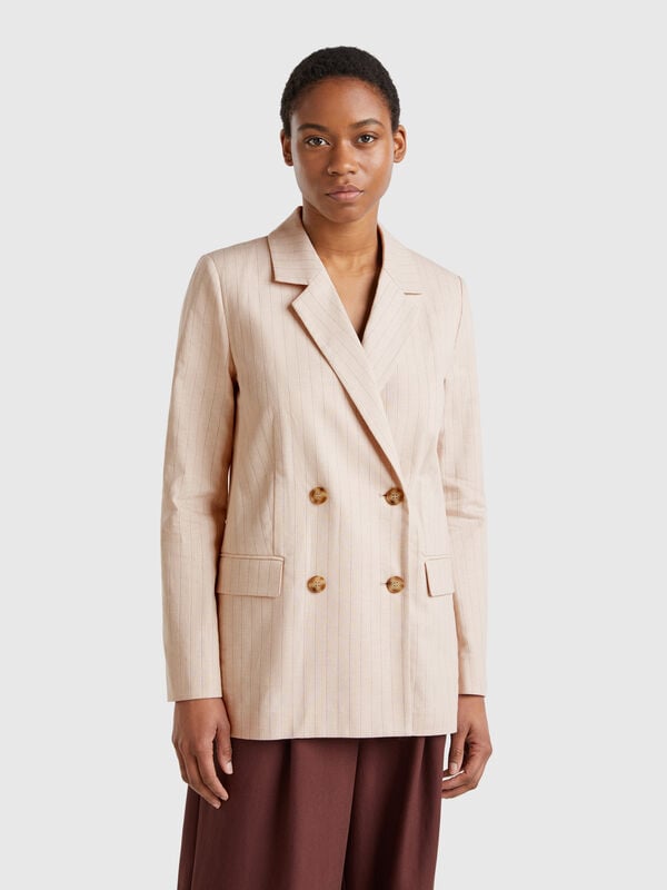 Blazer risca de giz trespassado Mulher