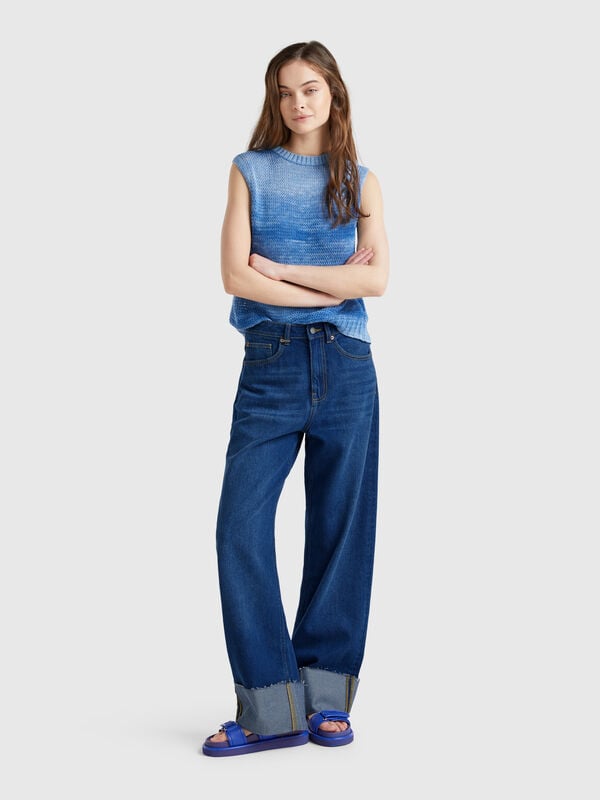 Jeans wide fit com dobra Mulher